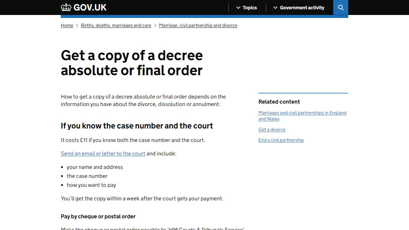 Get a copy of a decree absolute or final order - GOV.UK